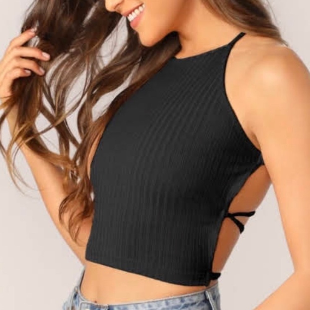 black backless top